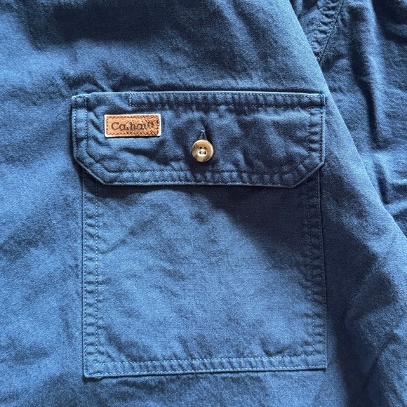 Carhartt Blue Canvas Short Sleeve Button Down Shirt Men L 100% Cotton Casual Top - Picture 3 of 9